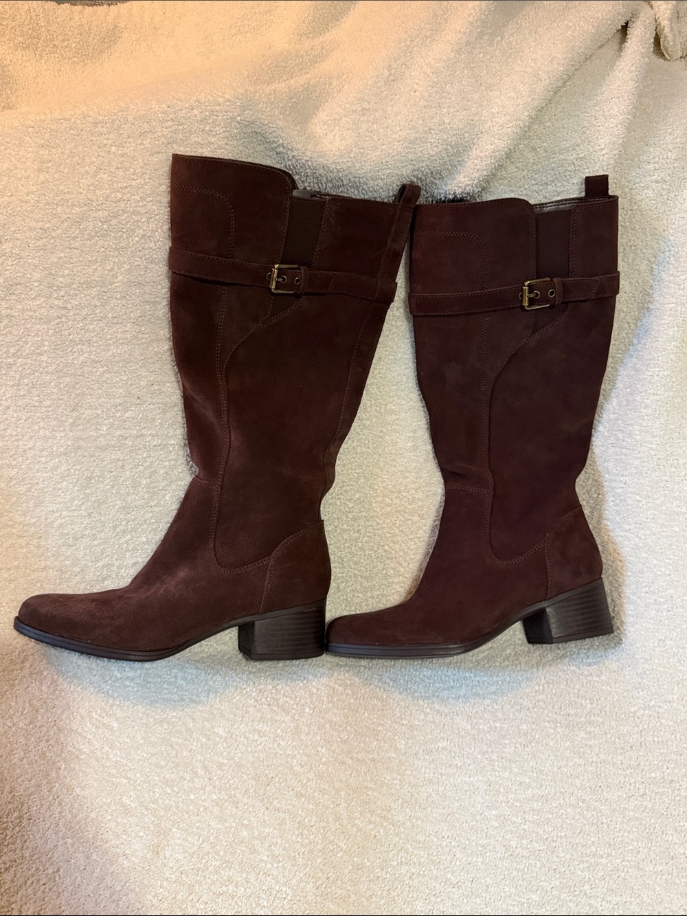 Naturalizer Dark Brown Suede Mid-Calf Heeled Boots Wide Calf
